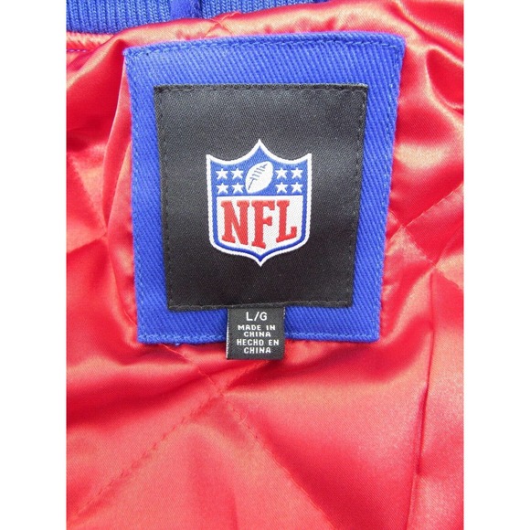 Mens NFL NEW YORK GIANTS Blue Red Brushed Twill Super Bowl Jacket Size Large NEW - Picture 7 of 8